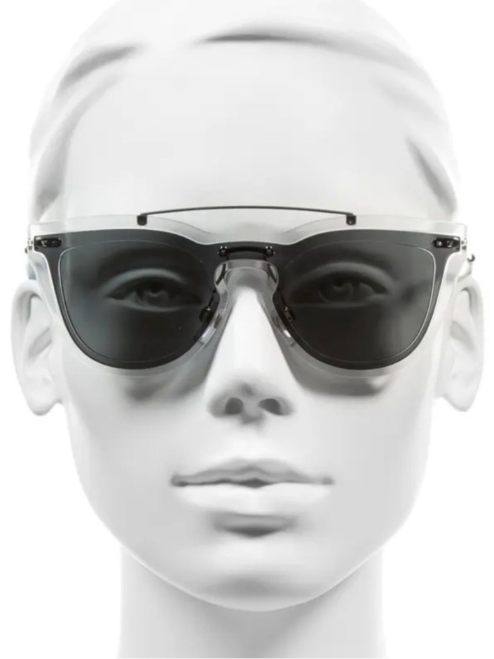 Valentino Grey Shield Sunglasses with Clear Brow Bar